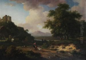 Meditarranean Landscape With Goatherd by Auguste Vandesteene