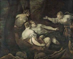 Diana and Callisto - en grisaille by Leandro Bassano