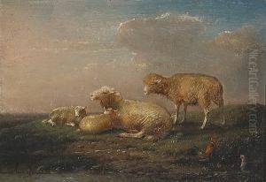 Sheep And Chickens In A Landscape by Francois Vandeverdonck