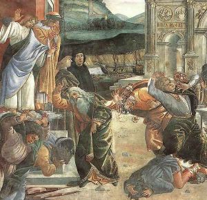 The Punishment of Korah and the Stoning of Moses and Aaron (detail 2) 1481-82