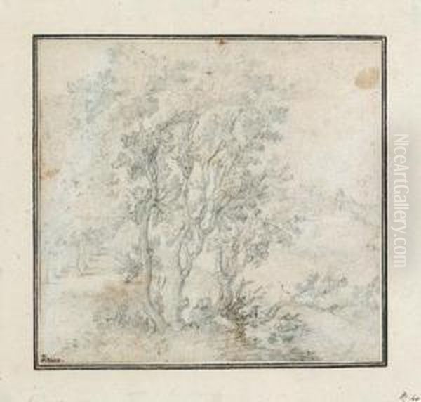 A Landscape Study With Trees And A Fortress In The Background - view 1