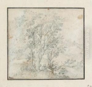 A Landscape Study With Trees And A Fortress In The Background by Giovanni Battista Vanni
