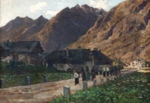 Paesaggio Montano Con Villaggio E Corteo Di Figure by Alessandro Vanotti