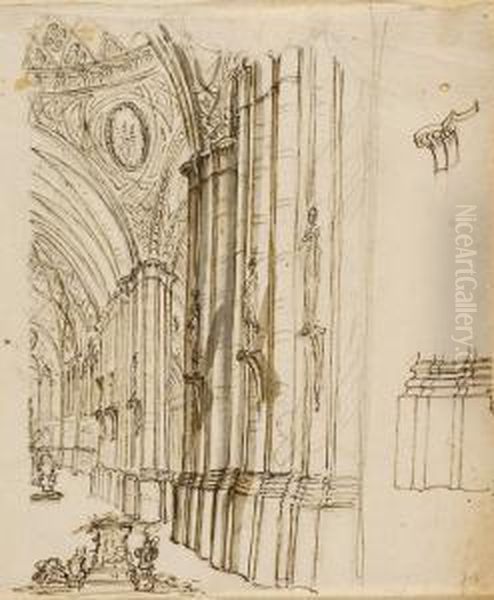 Studio Di Fuga Di Colonnato Perun Interno Di Chiesa, E Studio Di Un Piedistallo Per L""esposizionedel Sacramento - view 1