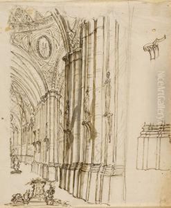 Studio Di Fuga Di Colonnato Perun Interno Di Chiesa, E Studio Di Un Piedistallo Per L""esposizionedel Sacramento Studio Di Fuga Di Colonnato Perun Interno Di Chiesa, E Studio Di Un Piedistallo Per L""esposizionedel Sacramento