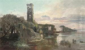 Sunset Over Ruins On The Pontine Marshes by Giacomo Varese