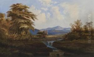 Wooded Landscape With Distant Mountains by Cornelius Varley