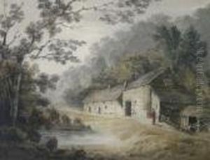 Cottages In A Wooded Landscape by John Varley