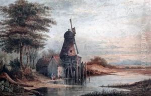 Estuary With Windmill At Low Tide