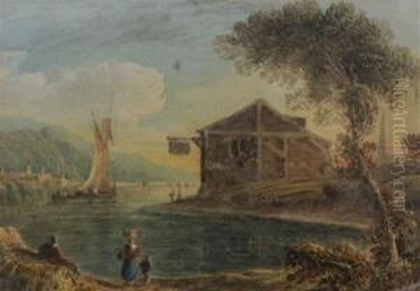 River Landscape With Waterside Inn - view 1