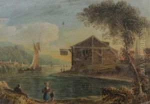 River Landscape With Waterside Inn by John Varley