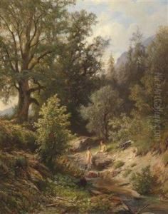 Bathing Boys Beside A Stream