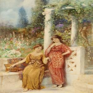 Two Italian Ladies In A Park Are Admiring Jewels