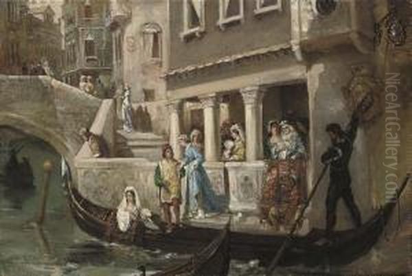 Dignitaries Boarding A Gondola On A Venetian Backwater - view 1