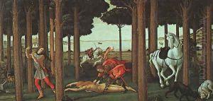 The Story of Nastagio degli Onesti (second episode) c. 1483 by Sandro Botticelli