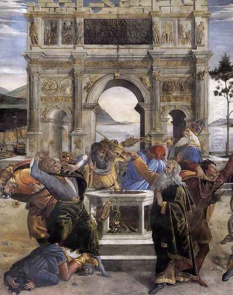 The Punishment of Korah and the Stoning of Moses and Aaron (detail 1) 1481-82 - view 1