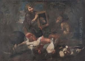 Animali Da Cortile E Ragazzo Con Scimmia Che Si Specchia by Antonio Maria Vassallo
