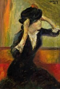 Dame Mit Hut by Janos Vaszary