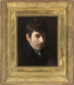 Portrait Of Andre Feer (b.1787), Bust-length, In A Black Coat With A White Cravat, A Paintbrush In His Right Hand