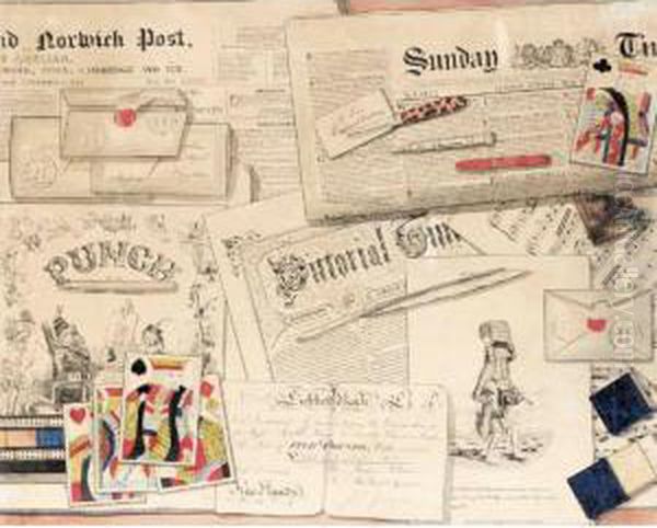 Trompe L'oeil Of Newspapers, Banknotes, Envelopes And Playing Cards - view 1