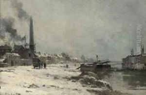 Figures By A Factory On A River, Winter