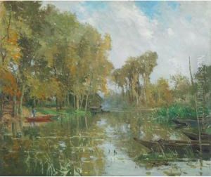 Fishermen On A Pond by Pierre Vauthier