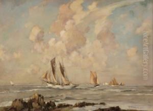 Voiliers Sur Un Littoral Breton