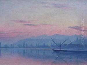 Barque Sur Le Leman Au Soleil Couchant