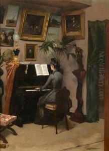Interno Con Donna Al Pianoforte by Eugene Vavasseur