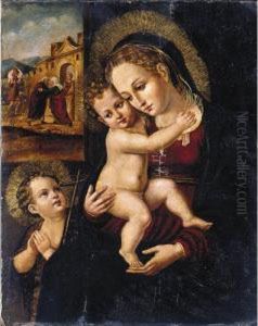 The Virgin And Child With The Infant Saint John The Baptist, The Meeting At The Golden Gate Beyond by Antonio Vazquez