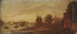 A View Near Kingston-on-thames, Frame Bears Contemporary Label Inscribed "george Veal Ra View Near Kingston-on-thames", Oil On Panel A View Near Kingston-on-thames, Frame Bears Contemporary Label Inscribed "george Veal Ra View Near Kingston-on-thames", Oil On Panel
