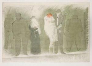 Sur Le Quai Du Metro by Jean Veber