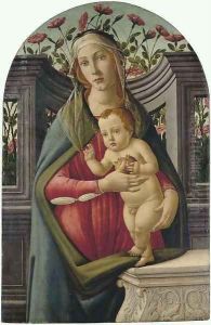 The Madonna and Child, with a pomegranate, in an alcove with roses behind