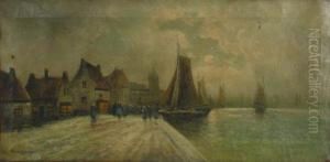 Dutch Village Scene With Sailboats