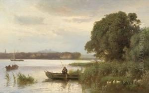 Sommerliche Flusslandschaft Mit Booten by Hugo Veit