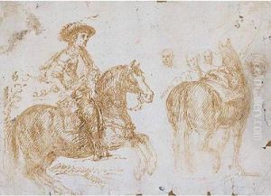 ""felipe Iv A Caballo Y Estudio Cuadro De Las Lanzas"" by Diego Rodriguez de Silva y Velazquez