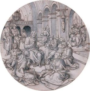 Projet De Vitrail: Le Christ Prechant Dans La Synagogue by Dirck Jacobsz. Vellert