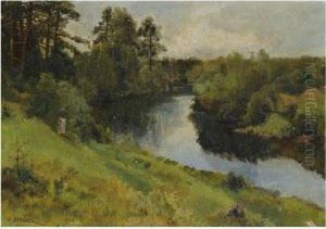 River Landscape by Ivan Avgustovich Vel'ts