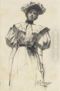 A Young Woman Wearing A Peaked Hat A Young Woman Wearing A Peaked Hat