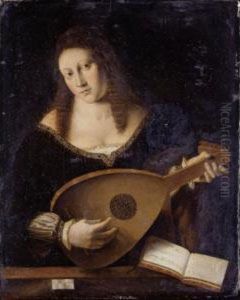 Young Woman Playing A Lute by Bartolomeo Veneto