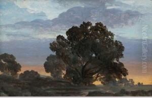 Abendstimmung In Baumbestandener Landschaft by Albert Franz Venus