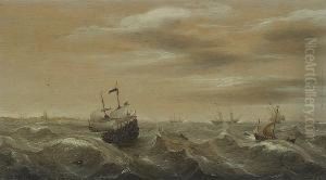 Dutch Shipping Offshore In Rough Seas by Cornelis Verbeeck