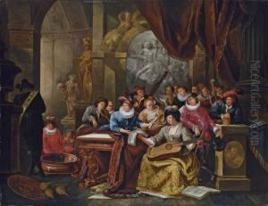 Elegant Company Making Music In A Palatial Interior by Franz Xavier Hendrick Verbeeck
