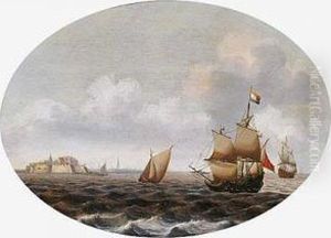 Barcos Frente Al Fuerte Derammenkens En Middelburg by Pieter Cornelisz. Verbeeck