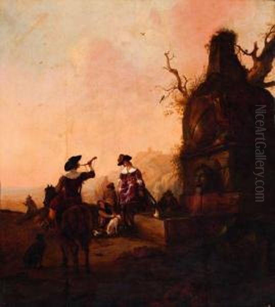 Hunting Party By A Fountain - view 1