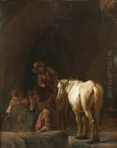Figures And Horses Resting Inside A Cave by Pieter Cornelisz. Verbeeck