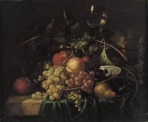 Still Life With Grapes, Peaches, An Orange And A Pear by Willem Verbeet