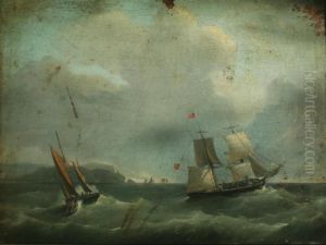 Vessels In Choppy Waters Offshore by Louis Verboeckhoven