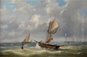 Segelschiffe Auf Bewegter See by Louis Verboeckhoven