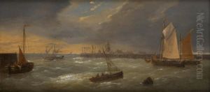 Barques De Peche Pres De L'estacade by Louis Verboeckhoven